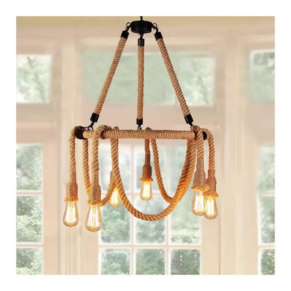 Lampadario rustico a corda 6x E27 Lampadari vintage sospesi a corda circolare Titolo predefinito Alessandro Design