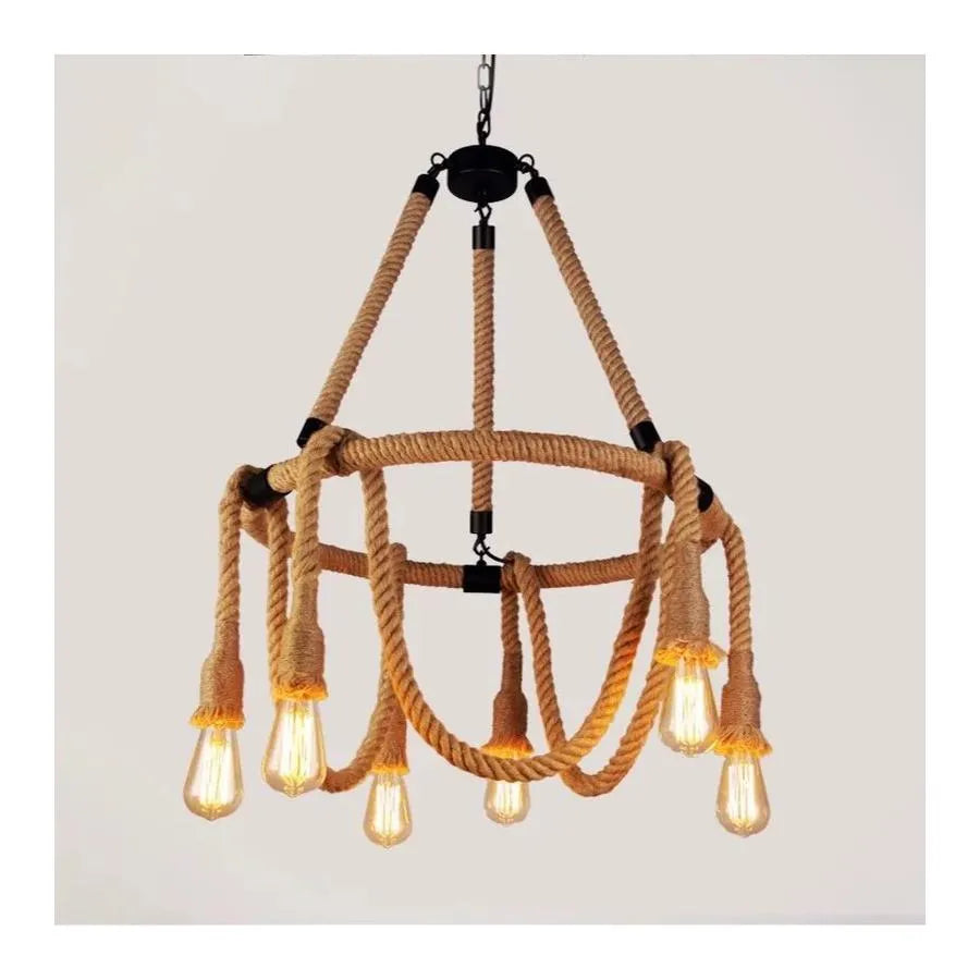 Lampadario rustico a corda 6x E27 Lampadari vintage sospesi a corda circolare Titolo predefinito Alessandro Design