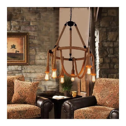 Lampadario rustico a corda 6x E27 Lampadari vintage sospesi a corda circolare Titolo predefinito Alessandro Design