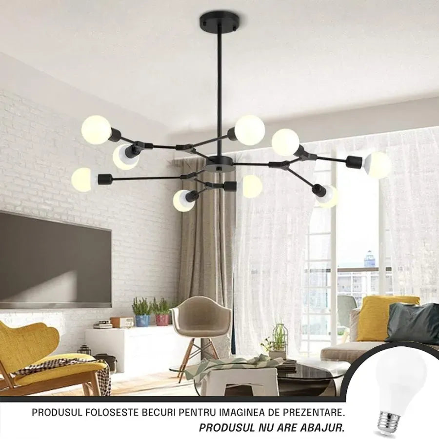 Lustra Architek Nona, 9x E27, Negru, Metal Lustre Industrial Default Title Alessandro Design