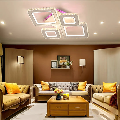 Lampadario LED con telecomando e cristallo TERRANO RGB 162W, 4 Quadrati, Luce Fredda/Calda/Neutra, Dimmerabile, Lampadari LED in Cristallo Cromo Bianco Lucido Titolo predefinito Alessandro Design