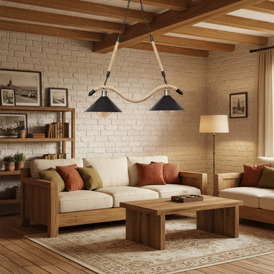 Lampadario in corda, 2*E27, marrone, metallo e corda