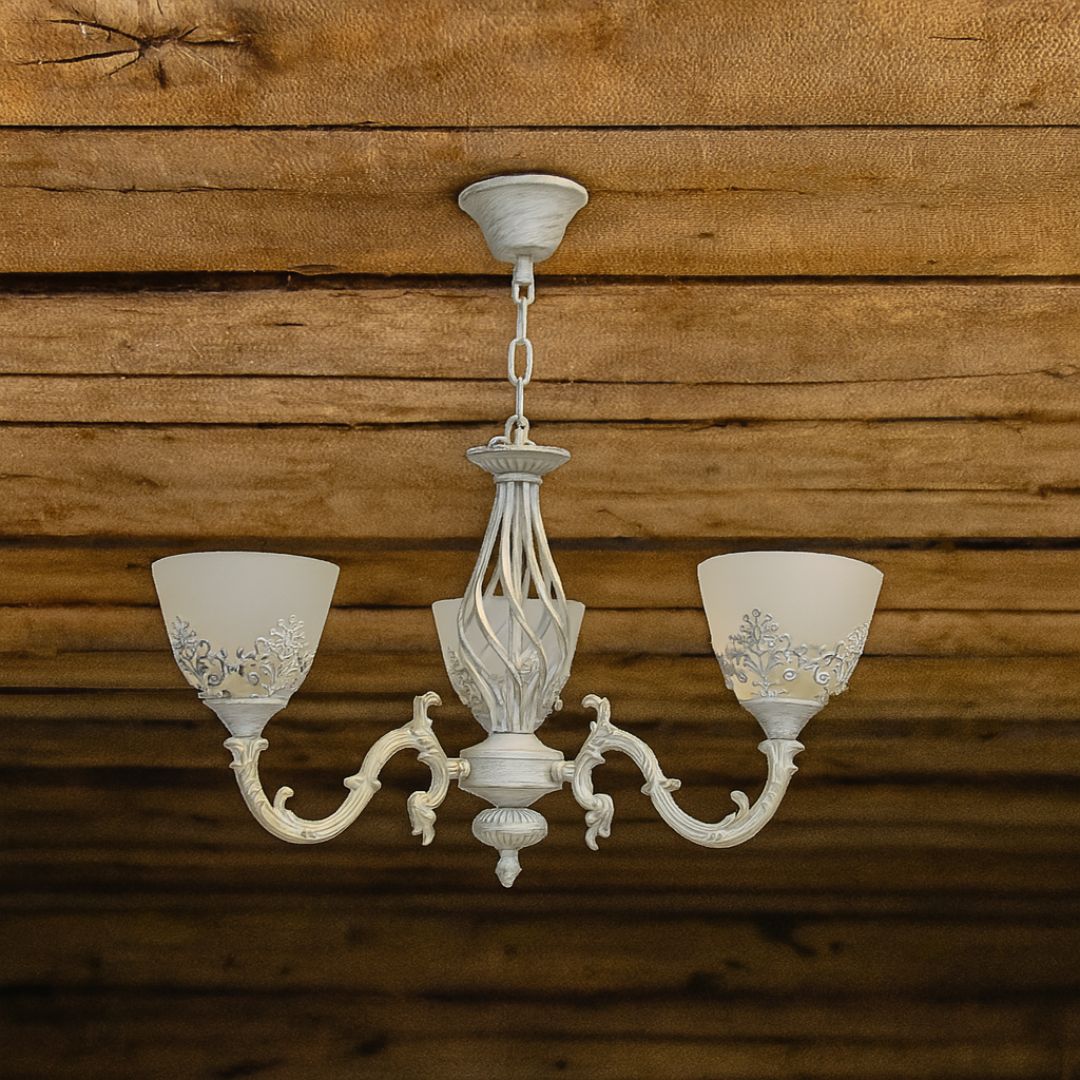 Lampadario VINTAGE, Tipologia a sospensione, COTTAGE, Circolare, 3xE27, Vetro e metallo, Lampadari classici bianchi Titolo predefinito Alessandro Design
