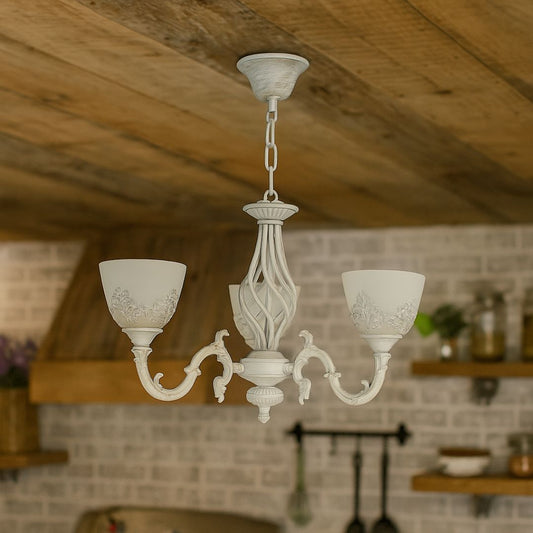 Lampadario VINTAGE, Tipologia a sospensione, COTTAGE, Circolare, 3xE27, Vetro e metallo, Lampadari classici bianchi Titolo predefinito Alessandro Design