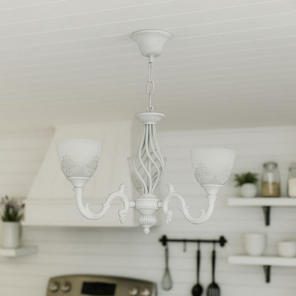 Lampadario VINTAGE, Tipologia a sospensione, COTTAGE, Circolare, 3xE27, Vetro e metallo, Lampadari classici bianchi Titolo predefinito Alessandro Design