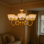 Lampadario VINTAGE, Tipologia a sospensione con bracci, COTTAGE, Circolare, 5xE27, Vetro e metallo, Lampadari classici bianchi Titolo predefinito Alessandro Design