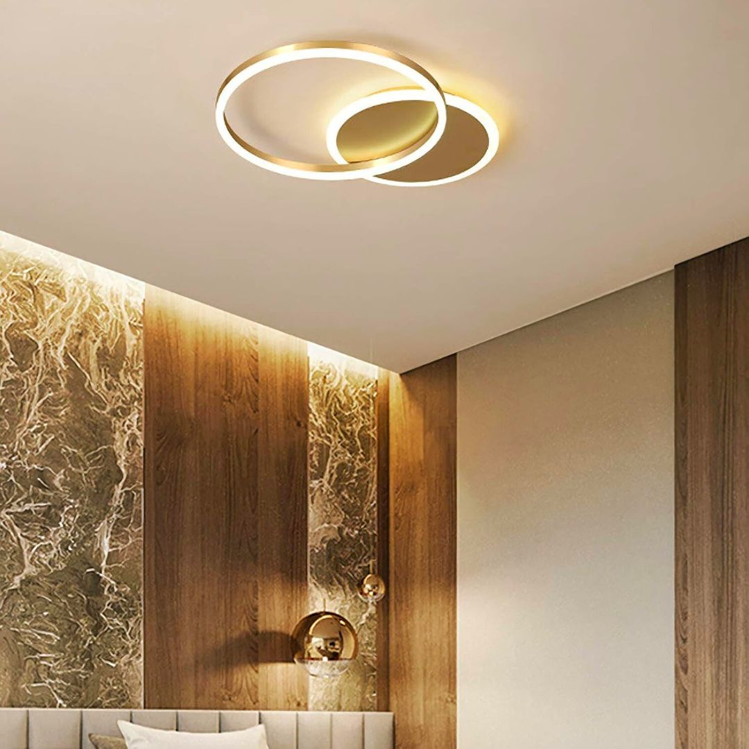 Lustra LED cu telecomanda RINOVA 47W, 2 cercuri, lumina Rece/Calda/Neutra, Dimabila, Auriu Lucios Lustre LED cu Telecomanda Default Title Alessandro Design