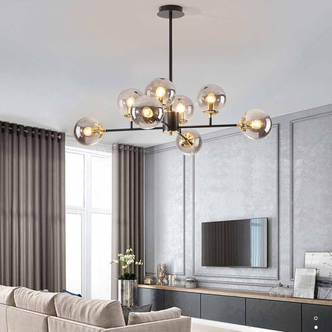 Lampadario Jermija con paralume, 8x E27, apparecchi di illuminazione in oro nero Titolo predefinito Alessandro Design