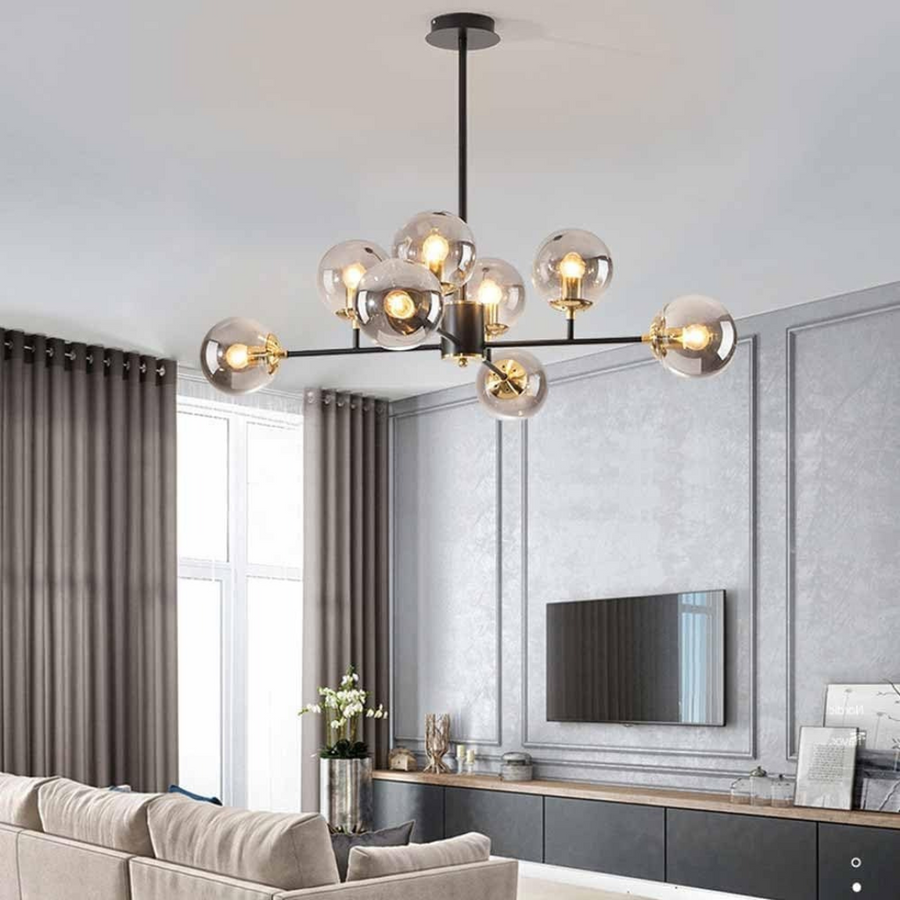 Lampadario Jermija con paralume, 8x E27, apparecchi di illuminazione in oro nero Titolo predefinito Alessandro Design