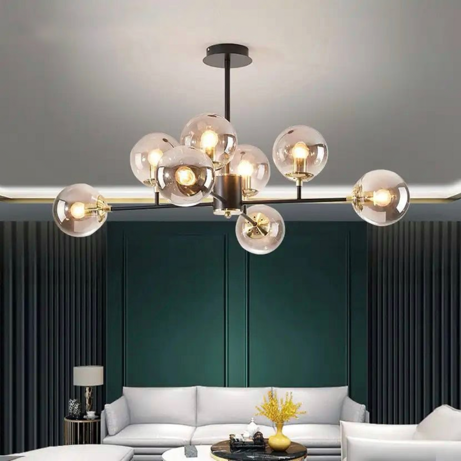 Lampadario Jermija con paralume, 8x E27, apparecchi di illuminazione in oro nero Titolo predefinito Alessandro Design