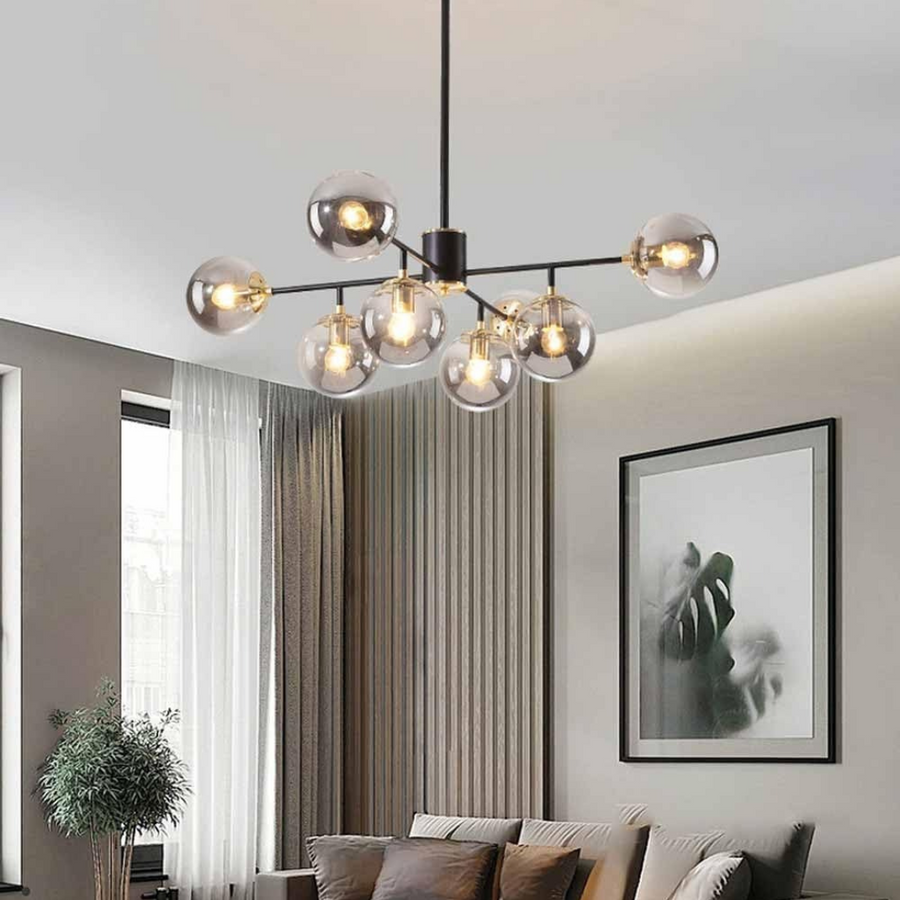 Lampadario Jermija con paralume, 8x E27, apparecchi di illuminazione in oro nero Titolo predefinito Alessandro Design