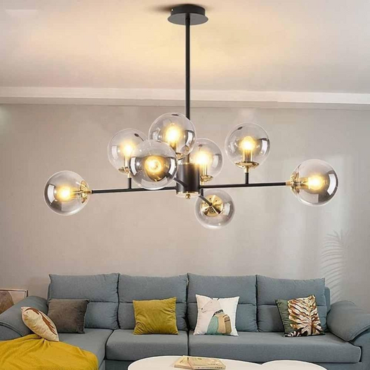 Lampadario Jermija con paralume, 8x E27, apparecchi di illuminazione in oro nero Titolo predefinito Alessandro Design