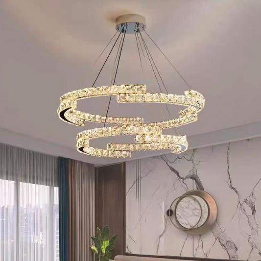 Lustra LED suspendata cu telecomanda si cristal MIA LATIFAH 55W, 2 Cercuri, lumina Rece/Calda/Neutra, Dimabila, Crom Lucios, Inaltime Reglabila Lustre LED cu Telecomanda Default Title Alessandro Design