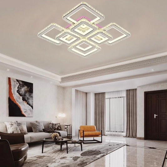 Lampadario LED con telecomando e cristallo LEILA 175W, 8 Quadrati, Luce Fredda/Calda/Neutra, Dimmerabile, Cromo Bianco Lucido Lampadari LED con Telecomando Titolo predefinito Alessandro Design