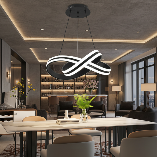Lampadario LED a Sospensione con Telecomando INFINITY LOOP 61W, Luce Fredda/Calda/Neutra, Dimmerabile, Nero, Lampadari LED con Telecomando Titolo Default Alessandro Design