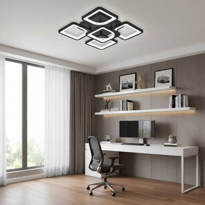 Lustra LED cu telecomanda ZOE 65W, 5 Patrate, lumina Rece/Calda/Neutra, Dimabila, Negru Lustre LED cu Telecomanda Default Title Alessandro Design