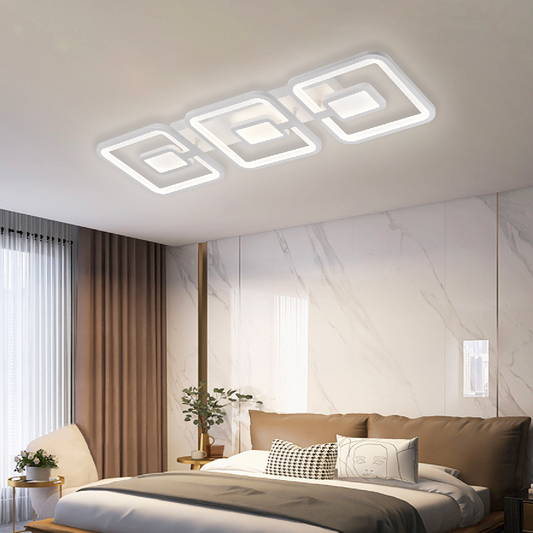 Lampadario LED con Telecomando FELIX 87W, 3 Quadrati, Luce Fredda/Calda/Neutra, Dimmerabile, Lampadari LED Bianchi con Telecomando Titolo predefinito Alessandro Design