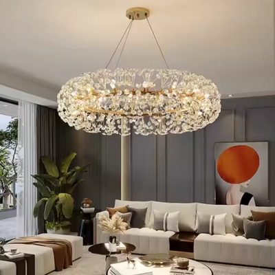 Lampadario in Cristallo SEGOVIA Magno 12x E14, Diametro 60cm, Oro Lucido, Altezza Regolabile