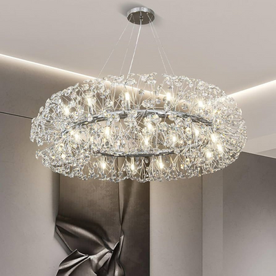 Lampadario in cristallo MINUET 12x G9, diametro 60 cm, argento lucido, altezza regolabile