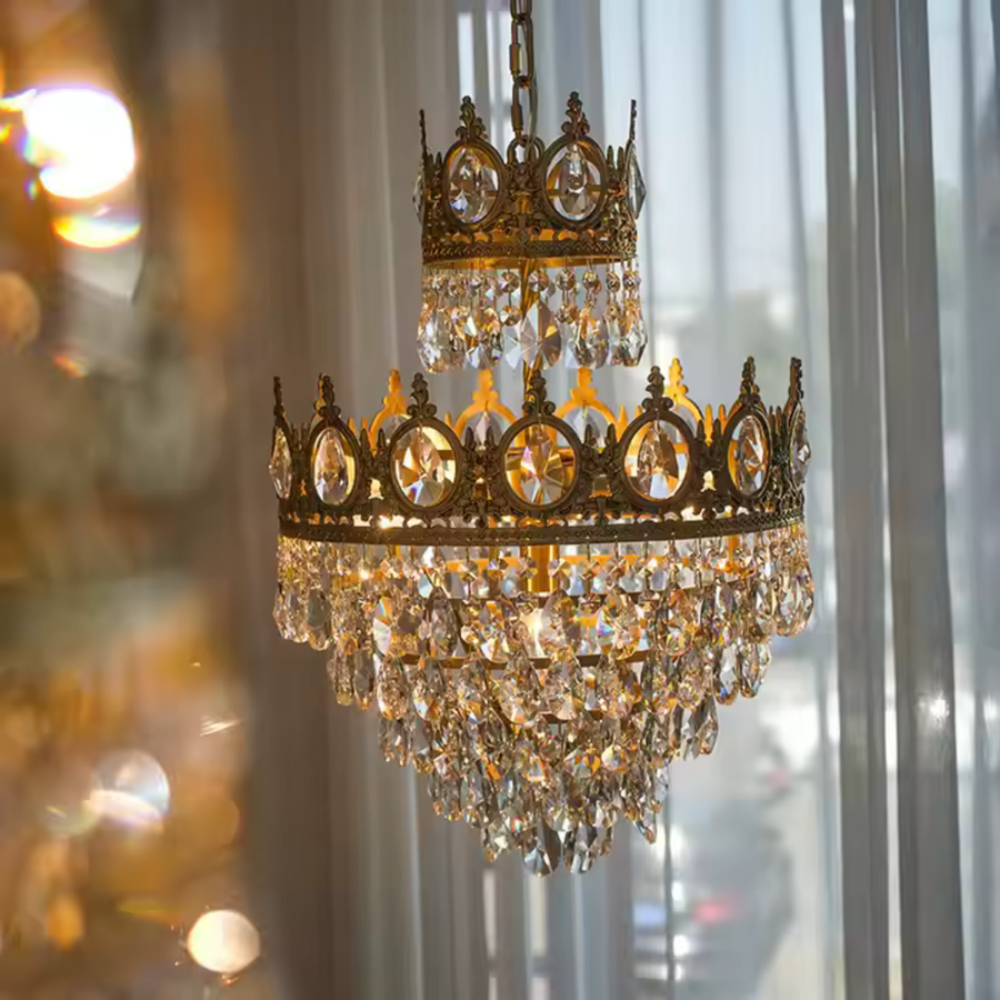 Lampadario in Cristallo REGALITE Petito, 3XE14, Diametro 25 cm, Oro Lucido, Altezza Regolabile