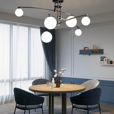 Lampadario con paralume rotondo, cupola PENTHOUSE, 6x G9, nero, metallo