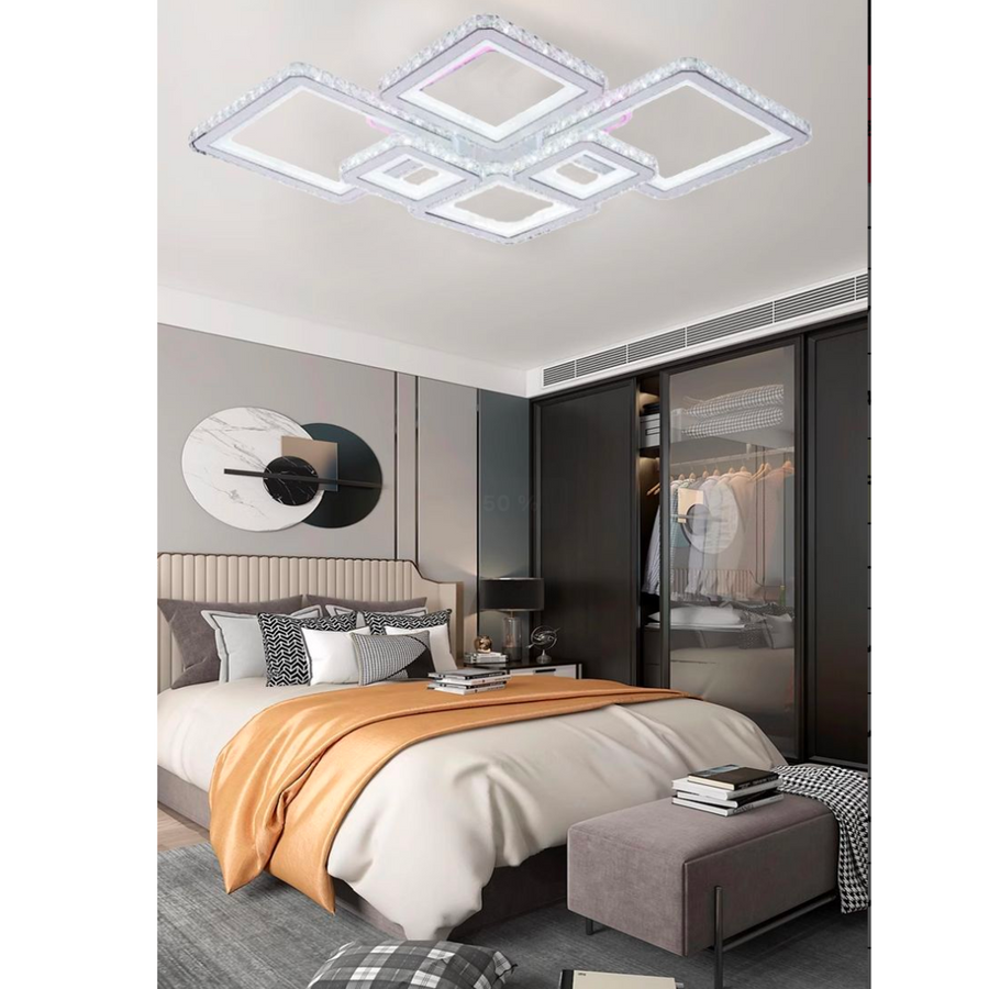 Lampadario LED con telecomando e cristallo QUADRIS RGB 175W, 6 Quadrati, Luce Fredda/Calda/Neutra, Dimmerabile, Lampadari LED Bianchi con Telecomando Titolo predefinito Alessandro Design