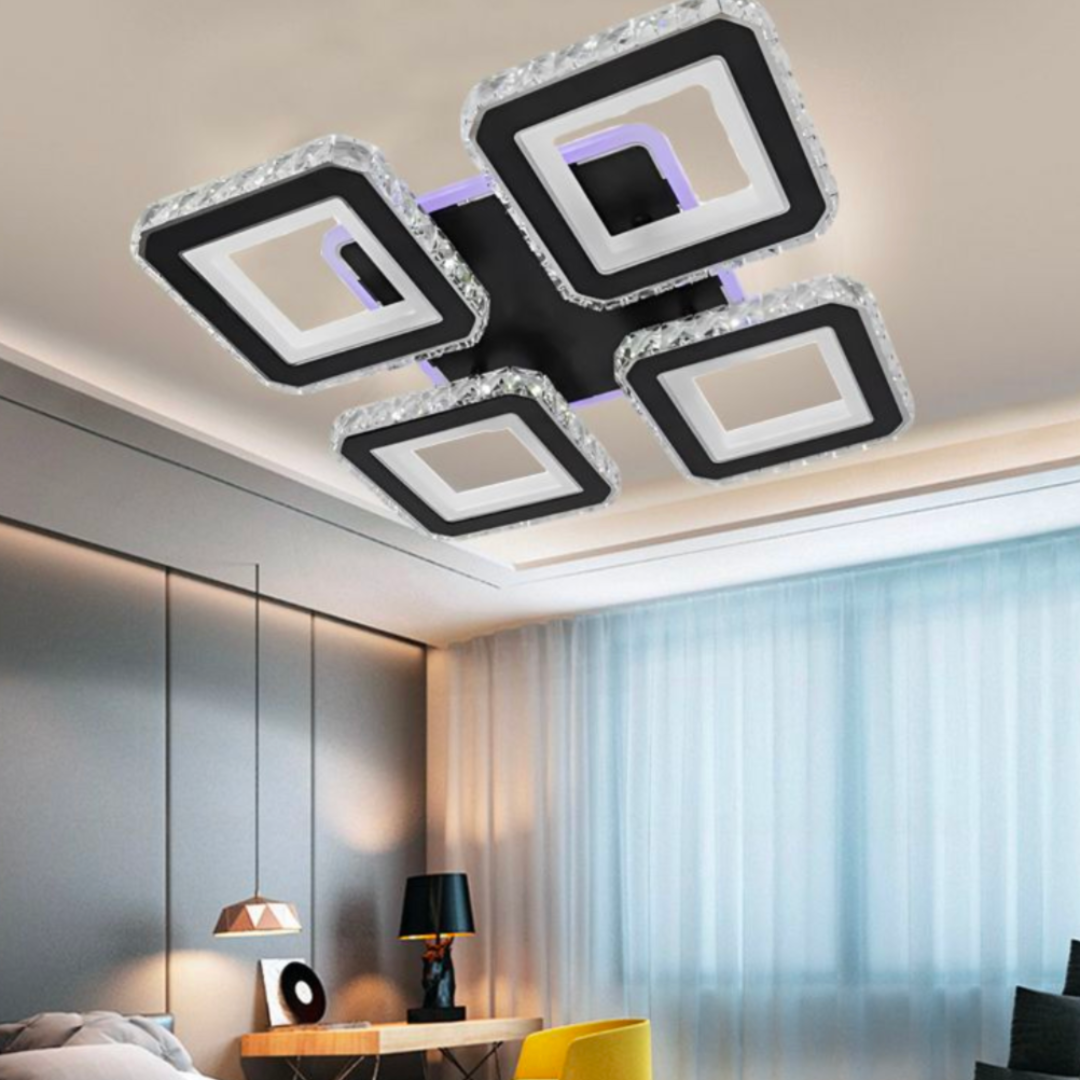 Lampadario LED con telecomando e cristallo LEILA RGB 69W, 4 Quadrati, Luce Fredda/Calda/Neutra, Dimmerabile, Nero Lampadari LED con Telecomando Titolo predefinito Alessandro Design
