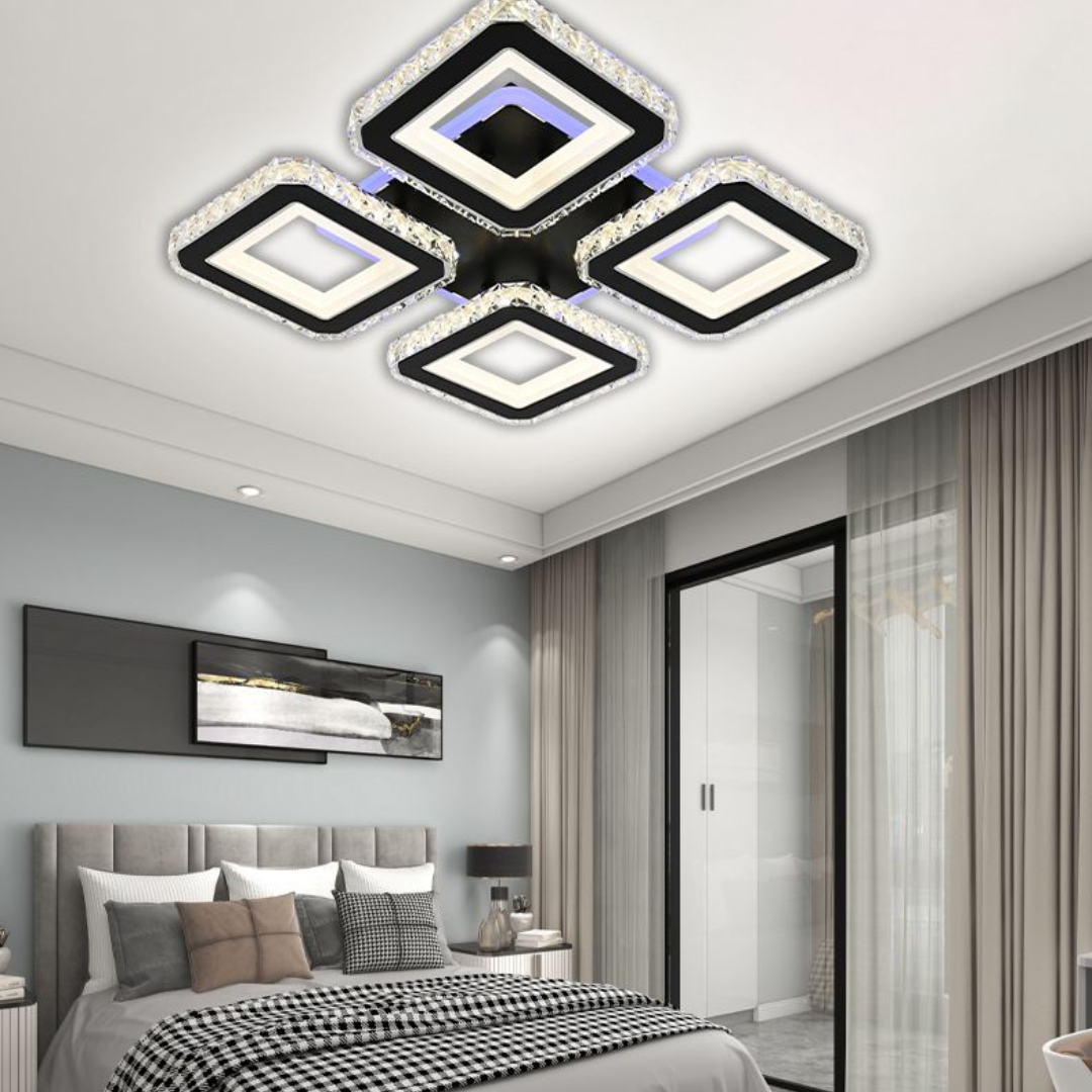 Lampadario LED con telecomando e cristallo LEILA RGB 69W, 4 Quadrati, Luce Fredda/Calda/Neutra, Dimmerabile, Nero Lampadari LED con Telecomando Titolo predefinito Alessandro Design