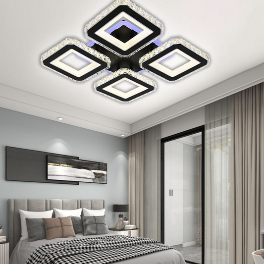 Lampadario LED con telecomando e cristallo LEILA RGB 69W, 4 Quadrati, Luce Fredda/Calda/Neutra, Dimmerabile, Nero Lampadari LED con Telecomando Titolo predefinito Alessandro Design