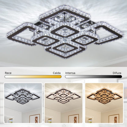 Lampadario LED con telecomando e cristallo QUADRIA SUPREMO RGB 168W, 8 Quadrati, Luce Fredda/Calda/Neutra, Dimmerabile, Cromo Lucido Lampadari LED con Telecomando Titolo predefinito Alessandro Design