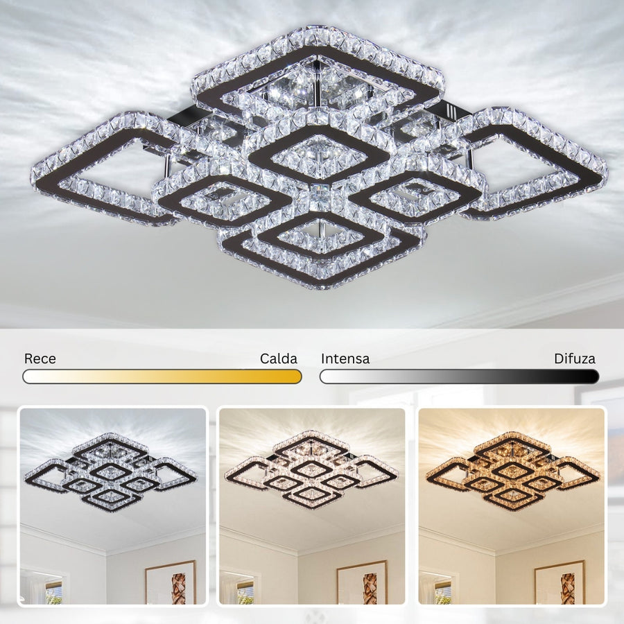 Lampadario LED con telecomando e cristallo QUADRIA SUPREMO RGB 168W, 8 Quadrati, Luce Fredda/Calda/Neutra, Dimmerabile, Cromo Lucido Lampadari LED con Telecomando Titolo predefinito Alessandro Design