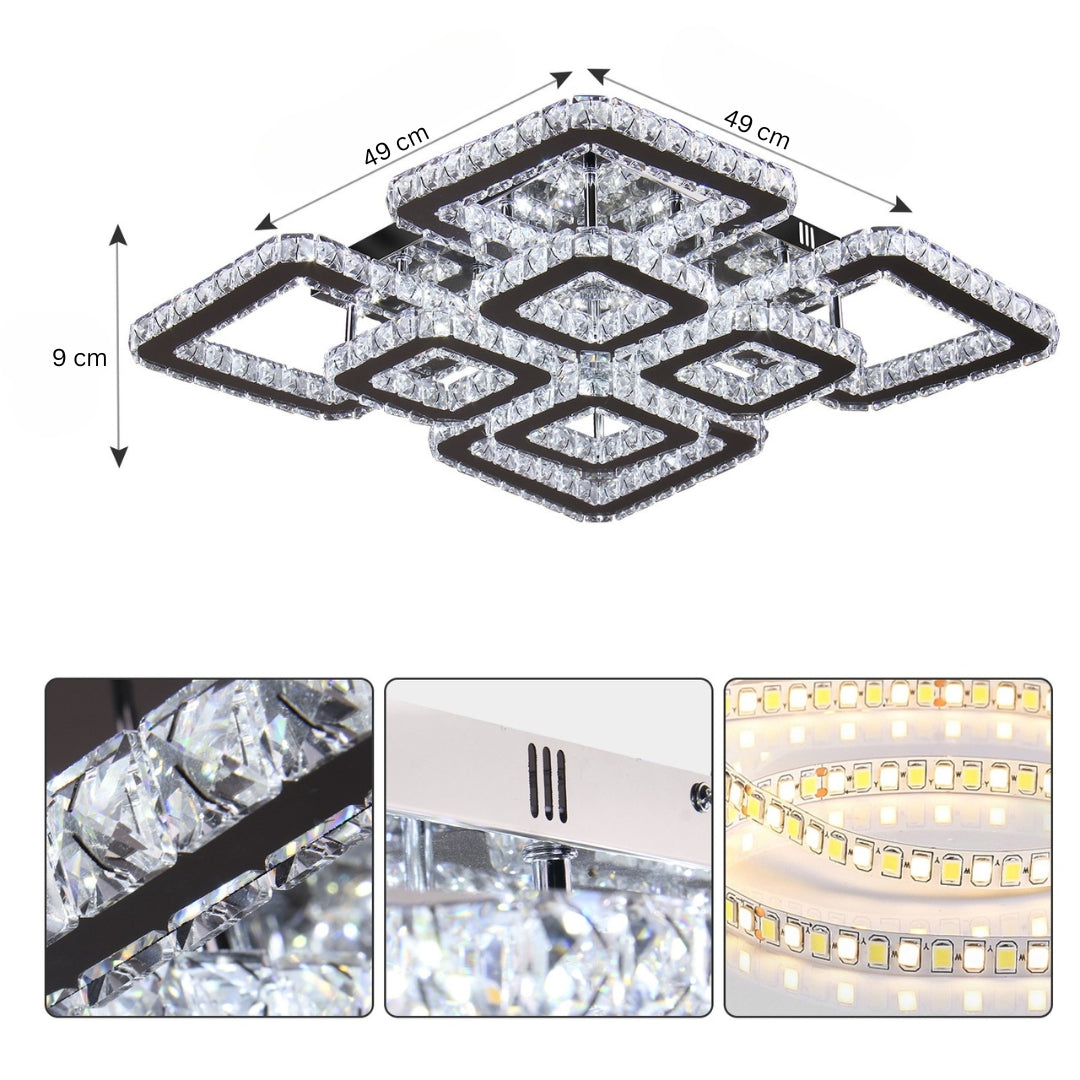 Lampadario LED con telecomando e cristallo QUADRIA SUPREMO RGB 168W, 8 Quadrati, Luce Fredda/Calda/Neutra, Dimmerabile, Cromo Lucido Lampadari LED con Telecomando Titolo predefinito Alessandro Design