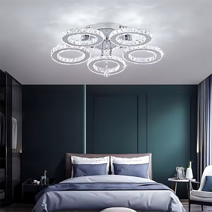 Lampadario LED con telecomando e cristallo ALANUBIS 80W, 5 Cerchi, Luce Fredda/Calda/Neutra, Dimmerabile, Lampadari LED in Cristallo Cromo Lucido Titolo predefinito Alessandro Design