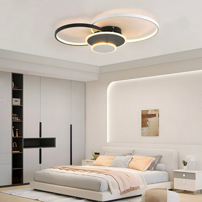 Lampadario LED con telecomando KILLIAN 80W, 4 Cerchi, Luce Fredda/Calda/Neutra, Dimmerabile, Bianco Nero