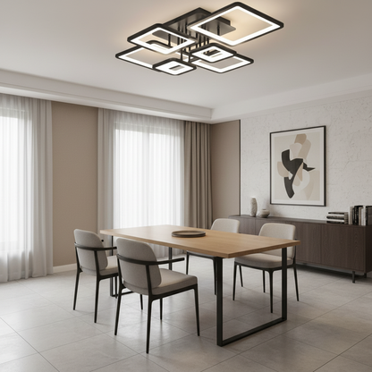 Lampadario LED con telecomando ELLA 120W, 6 Quadrati, Luce Fredda/Calda/Neutra, Dimmerabile, Nero, Metallo e Acrilico Lampadari LED con Telecomando Titolo predefinito Alessandro Design