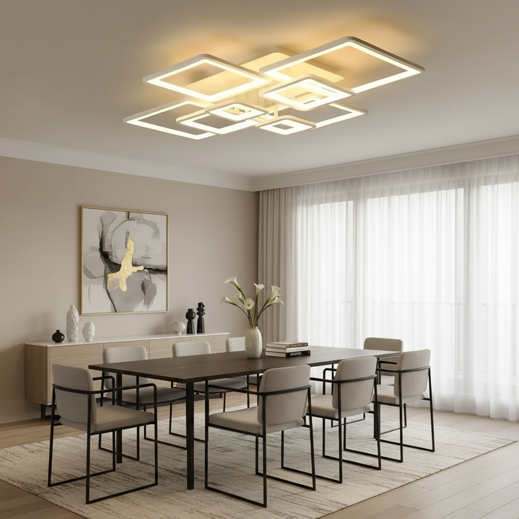 Lustra LED cu telecomanda ELLA 187W, 8 Patrate, lumina Rece/Calda/Neutra, Dimabila, Alb Lustre LED cu Telecomanda Default Title Alessandro Design