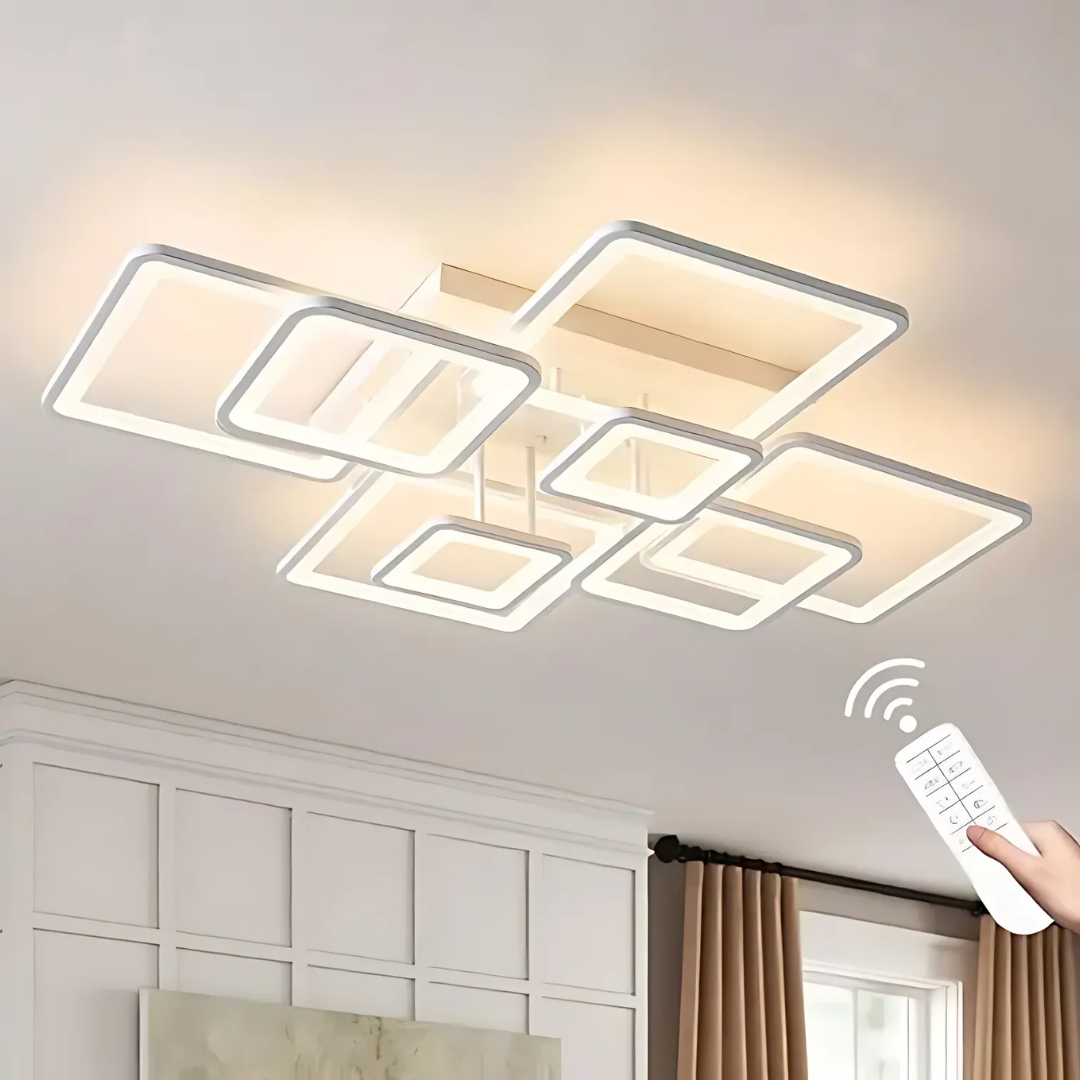 Lustra LED cu telecomanda ELLA 187W, 8 Patrate, lumina Rece/Calda/Neutra, Dimabila, Alb Lustre LED cu Telecomanda Default Title Alessandro Design