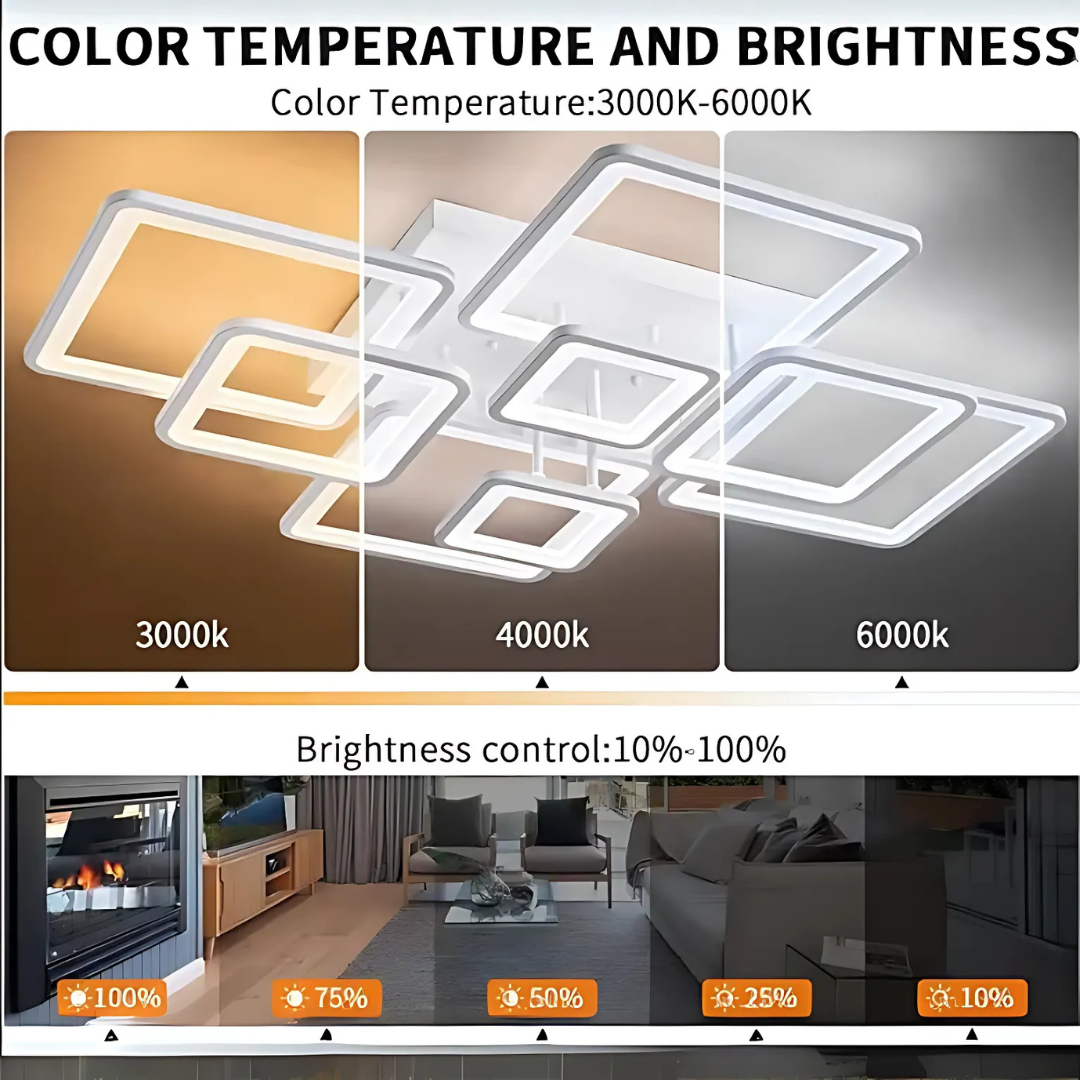 Lustra LED cu telecomanda ELLA 187W, 8 Patrate, lumina Rece/Calda/Neutra, Dimabila, Alb Lustre LED cu Telecomanda Default Title Alessandro Design