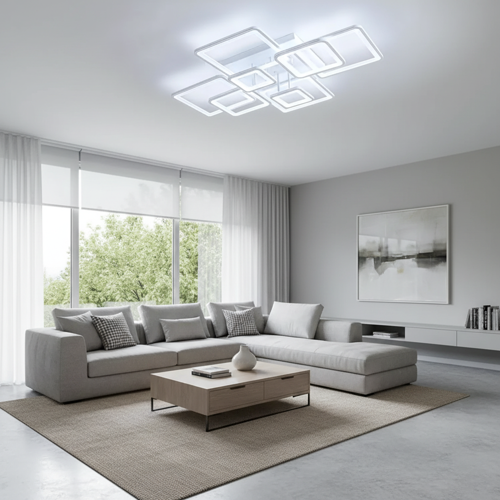 Lustra LED cu telecomanda ELLA 187W, 8 Patrate, lumina Rece/Calda/Neutra, Dimabila, Alb Lustre LED cu Telecomanda Default Title Alessandro Design