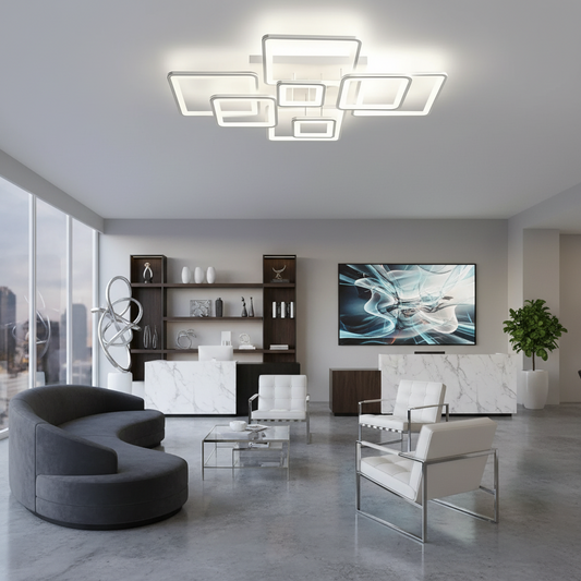 Lustra LED cu telecomanda ELLA 187W, 8 Patrate, lumina Rece/Calda/Neutra, Dimabila, Alb Lustre LED cu Telecomanda Default Title Alessandro Design