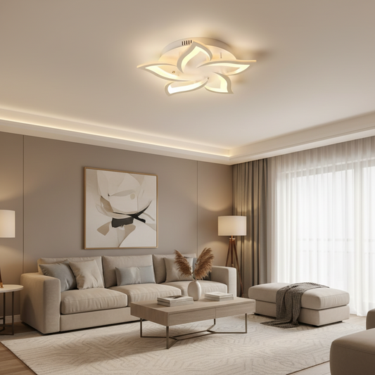 Lustra LED cu telecomanda LOTUS 54W, 5 Petale, lumina Rece/Calda/Neutra, Dimabila, Alb Lustre LED cu Telecomanda Default Title Alessandro Design