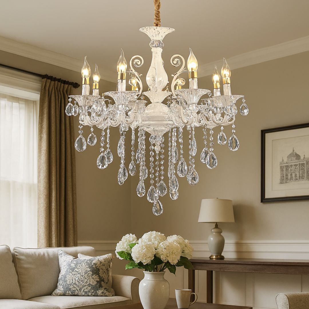 Lampadario in cristallo SANSSOUCI Magno, 8xE14, diametro 68 cm, bianco Lampadari classici Titolo predefinito Alessandro Design