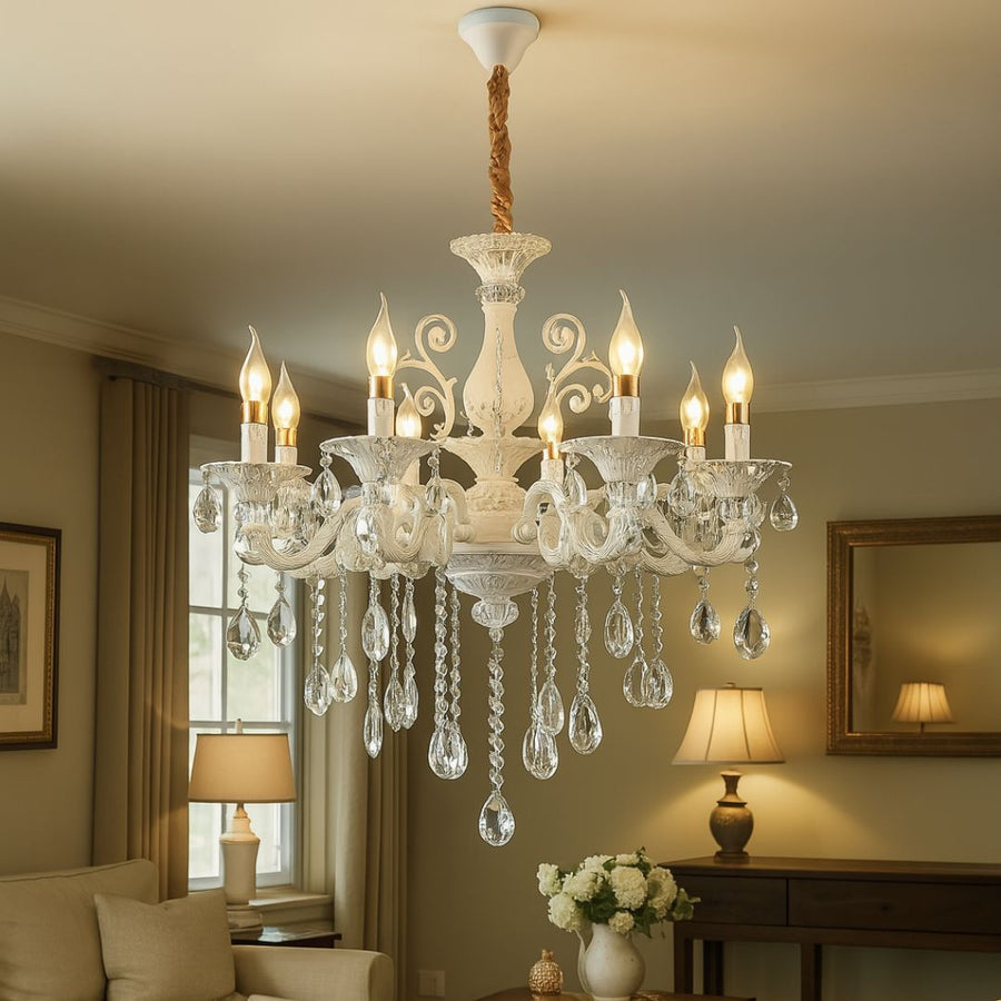 Lampadario in cristallo SANSSOUCI Magno, 8xE14, diametro 68 cm, bianco Lampadari classici Titolo predefinito Alessandro Design