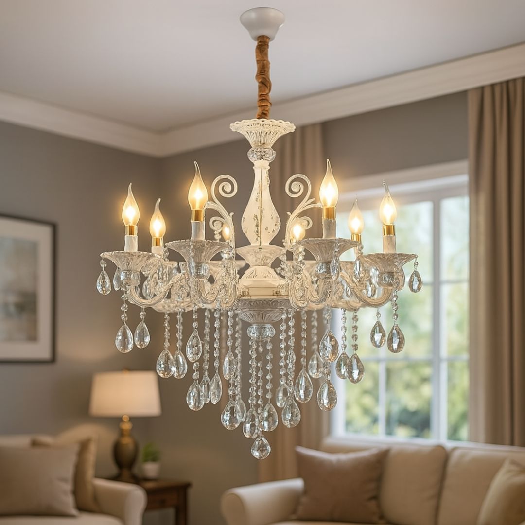 Lampadario in cristallo SANSSOUCI Magno, 8xE14, diametro 68 cm, bianco Lampadari classici Titolo predefinito Alessandro Design