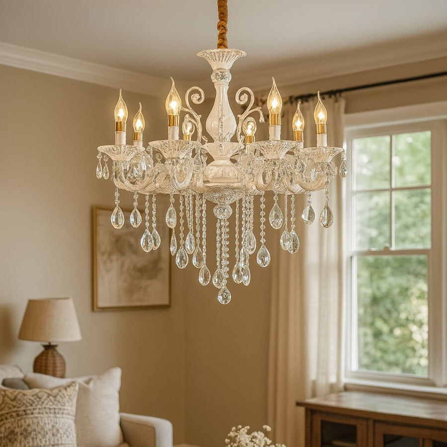 Lampadario in cristallo SANSSOUCI Magno, 8xE14, diametro 68 cm, bianco Lampadari classici Titolo predefinito Alessandro Design