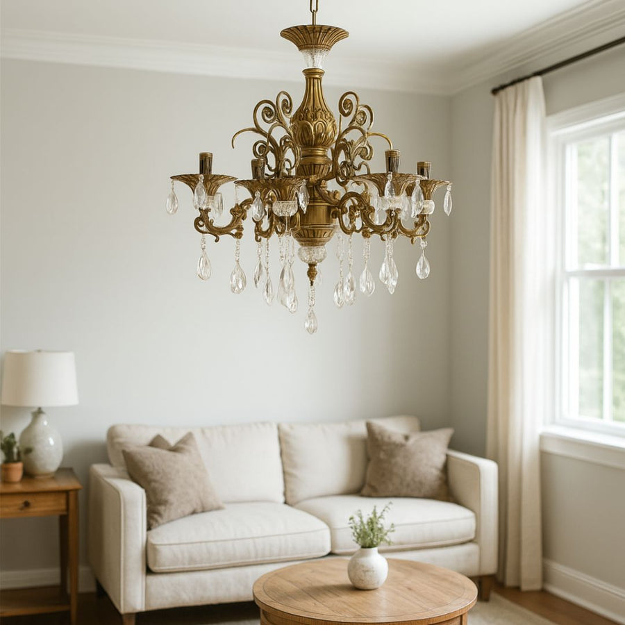 Lampadario in cristallo SANSSOUCI Magno, 6xE14, diametro 62 cm, lampadari classici in ottone antico Titolo predefinito Alessandro Design