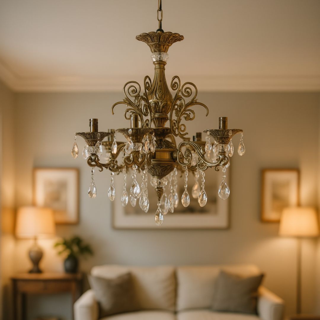 Lampadario in cristallo SANSSOUCI Magno, 6xE14, diametro 62 cm, lampadari classici in ottone antico Titolo predefinito Alessandro Design