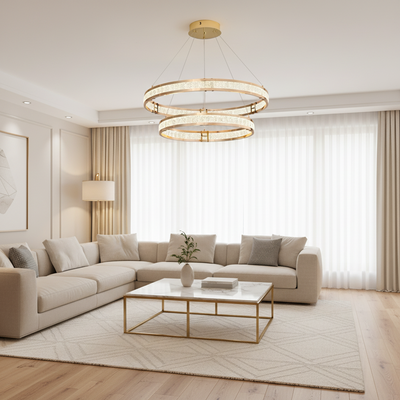 Candelabru Cristal, LINDERHOF Magno, 61W, Diametru 60cm, Lumina Rece/Calda/Neutra, Auriu, Inaltime Reglabila