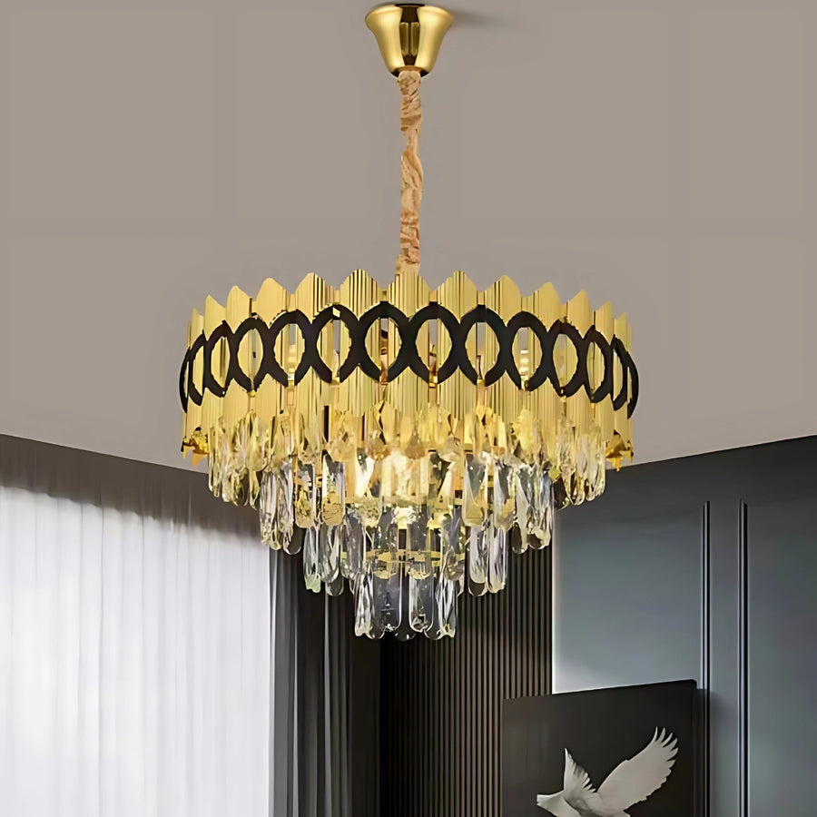 Lampadario in cristallo PIERREFONDS Eleganza 8x E14, diametro 48,5 cm, oro lucido, altezza regolabile Lampadari in cristallo Titolo predefinito Alessandro Design