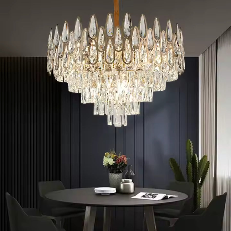 Lampadario in Cristallo ALHAMBRA Eleganza 8x E14, Diametro 50cm, Oro Lucido, Altezza Regolabile Lampadario in Cristallo Titolo predefinito Alessandro Design